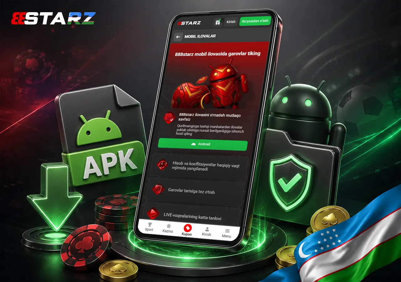 Android yuklab olish elementlari bilan kazino ilovasi interfeysi