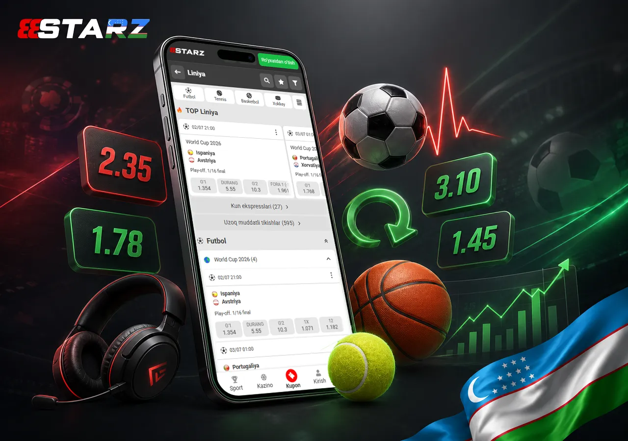 888Starz ilovasida sport tikish elementlari va koeffitsientlar