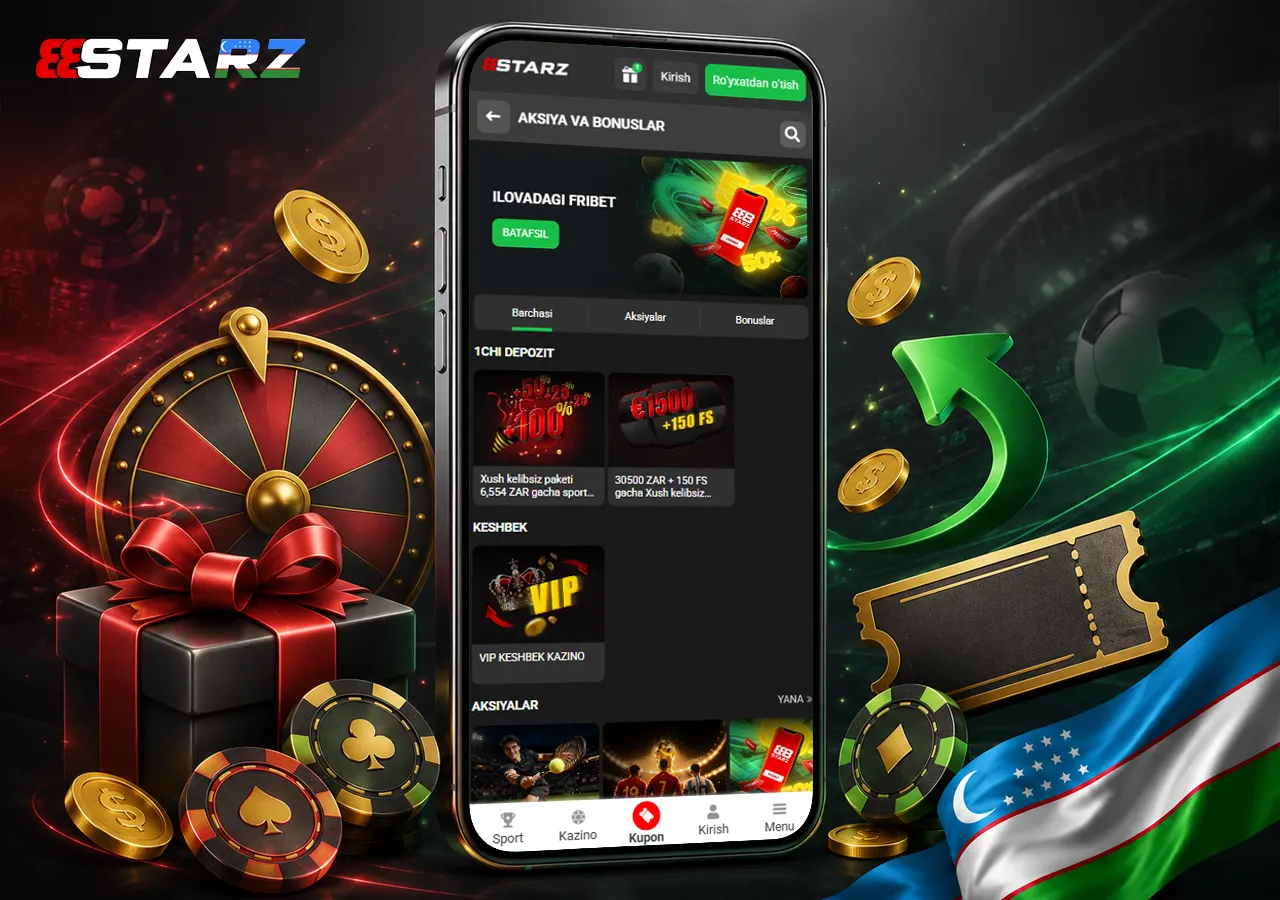 Bonuslar, aksiyalar va promo sovg‘alar bilan mobil kazino ilovasi