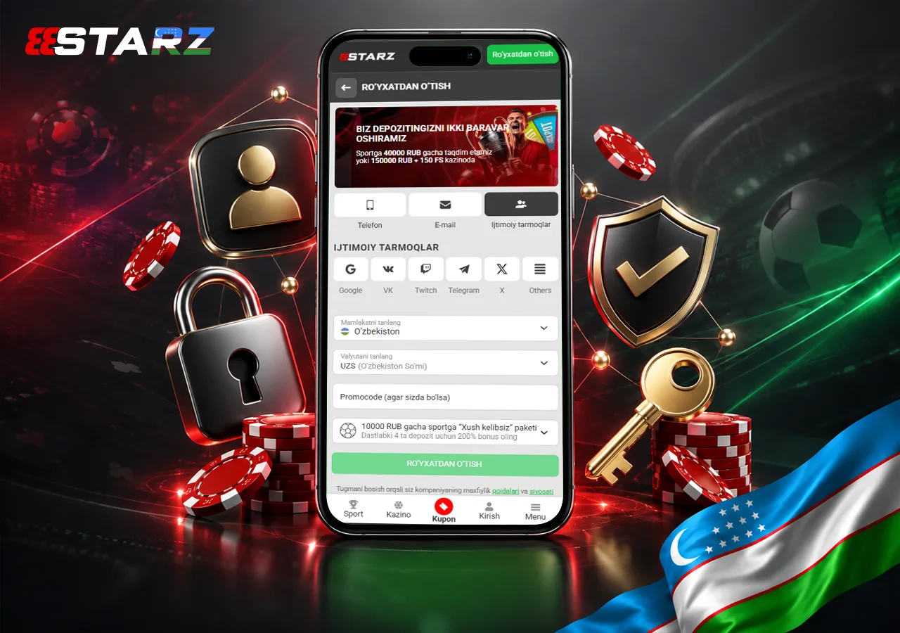 888Starz hisobiga kirish telefon, himoya va autentifikatsiya elementlari bilan